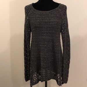Charcoal gray/silver thread opened knit sweater
